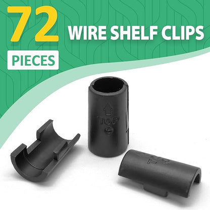 Luomorgo 72 Pcs 1/2 Inch Wire Shelf Clips, Plastic Shelf Lock Clips for 1/2" Post Shelving, Heavy Duty Wire Shelving Clips Replacements for Shelves, Racks (Black)