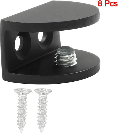 Litoexpe 8pcs Adjustable Frameless Shelf Bracket, Aluminum Alloy Shower Clamp Clip for 8-10mm Wood/Glass, Wall Mount Support Holder with Mounting Screws, Matte Black