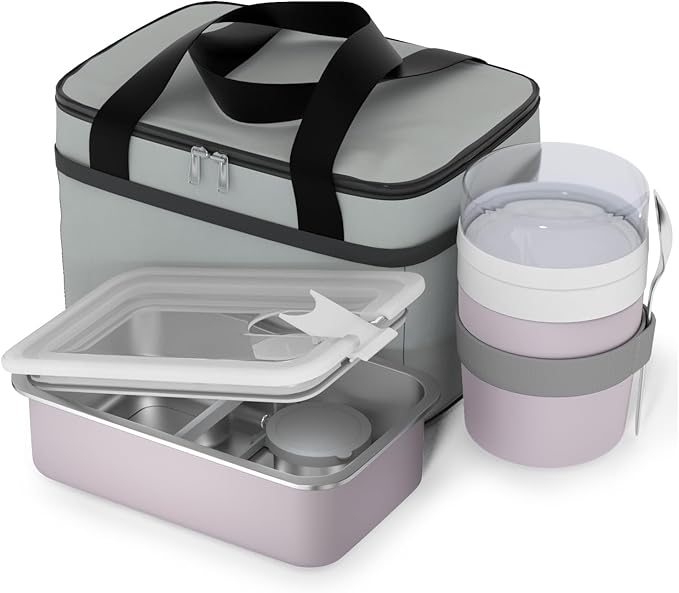 Stainless Steel Bento Lunch Box Set for Adult - 42oz Leak-Proof Bento Lunch Box Container with Thermo, Insulated Bag for Work Travel Dining Out