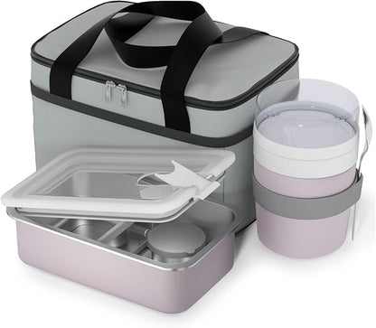 Stainless Steel Bento Lunch Box Set for Adult - 42oz Leak-Proof Bento Lunch Box Container with Thermo, Insulated Bag for Work Travel Dining Out