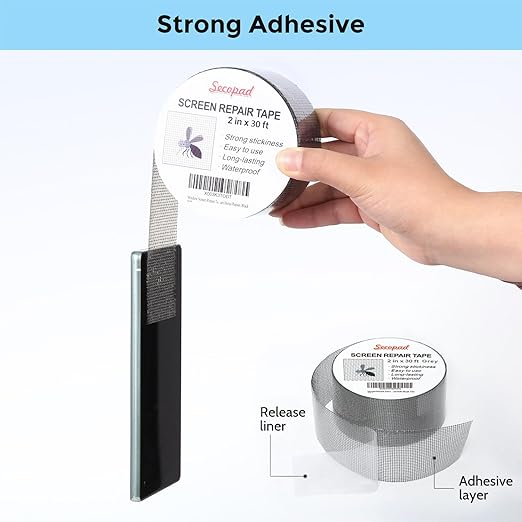 Grey Window Screen Repair Tape, 2IN X 30FT (360IN) Screen Repair Kit for Windows or Doors, Strong Adhesive Patch Kit Fiberglass Mesh Tape (Pack of 2)