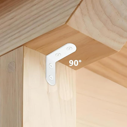 18Pcs White L Bracket & 72 Pcs Screws, 1.57x1.57 Inch Corner Brace, Small Right Angle Bracket, Shelf Bracket, Corner Fastener for Wood Furniture Bedframe Cabinet Drawer Chair