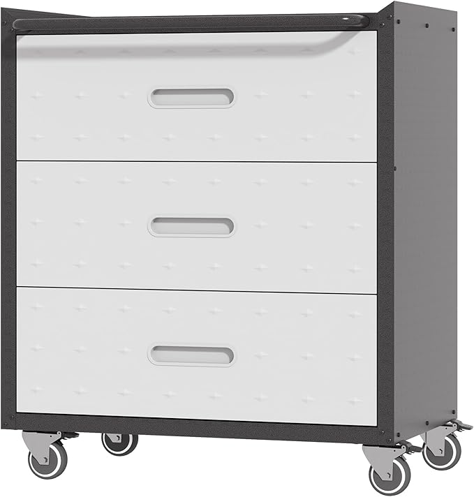 Metal Garage Storage Cabinet with Wheels, Rolling Tool Cabinet with 3 Drawers, Heavy Duty Mobile Steel Cabinet for Garage Warehouse Workshop