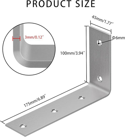 YUMORE Shelf Bracket, 7 Inch L Brackets Heavy Duty, Stainless Steel Shelf Supports Wall Mounted for Floating Shelves, 4 Pack