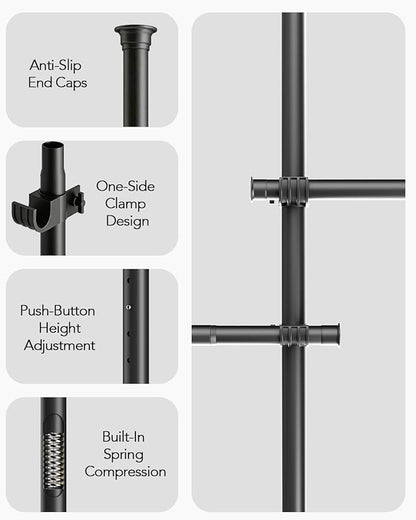 Floor to Ceiling Clothes Rack, Heavy-Duty Telescopic Garment Rack, 43–122in Height & 30–47in Width, 220lbs Total Load Capacity, 2-Pole, Black