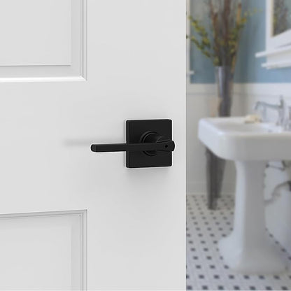 Kwikset Casey Hallway Passage and Bed/Bath Privacy Door Handle 4 Pack, 2 Passage Levers and 2 Privacy Levers, Matte Black Reversible Interior Handles, with Microban
