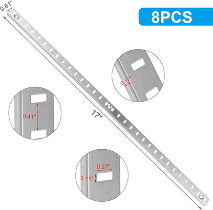 8 Packs 17 Inch Steel Pilaster Shelf Brackets, Adjustable Mortise Mount Rails with Screws for Wall Shelving, Cabinet, Closet Organization, Shelf Clips Not Included