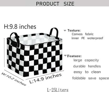 KUNRO Rectang Checkered Flag Storage Basket Gift Shelf Basket Storage Bin, Nursery Basket Organizer Box for With Handles for Room Deco