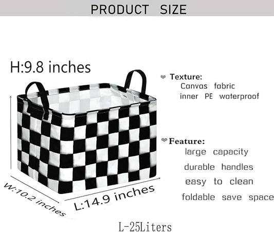 KUNRO Rectang Checkered Flag Storage Basket Gift Shelf Basket Storage Bin, Nursery Basket Organizer Box for With Handles for Room Deco