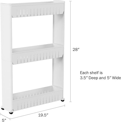 Lavish Home 3 Tier Shelf Rolling Cart - Narrow-Space Kitchen or Bathroom Shelf Organizer Cart - Slim Slide-Out Storage Shelves for Kitchen, Bathroom, Laundry and Pantry