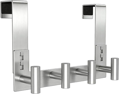 PMMASTO Over The Door Hooks, Fits 1-3/4" Thick Door No Drill Hooks for Closet Bathroom Bedroom Organization, Hanger for Coat Towel Robe (Silver, 4 T-Hooks)