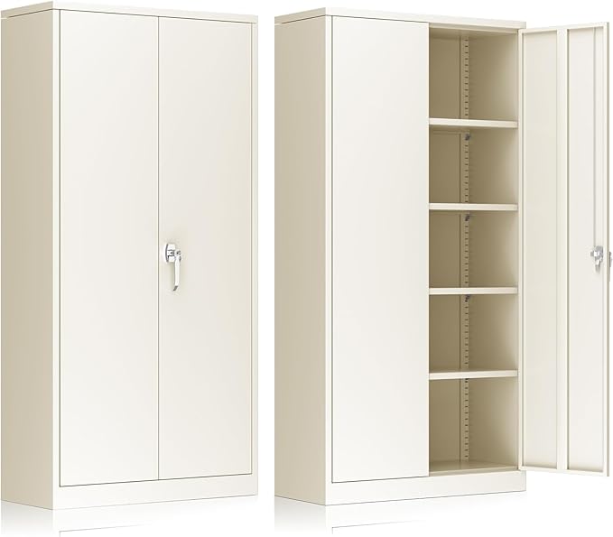INTERGREAT Metal Storage Cabinet, 72” H Storage Cabinet with 2 Doors and 4 Adjustable Shelves for Office, Home, Garage, Pantry (Assembly Required, Grey)