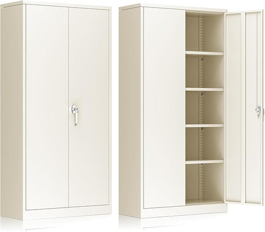 INTERGREAT Metal Storage Cabinet, 72” H Storage Cabinet with 2 Doors and 4 Adjustable Shelves for Office, Home, Garage, Pantry (Assembly Required, Grey)