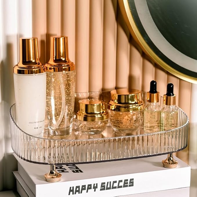 Makeup Perfume Organizer, Bathroom Vanity Tray, Decorative Dresser Tray, Countertop Organizer Tray for Cosmetics, Clear