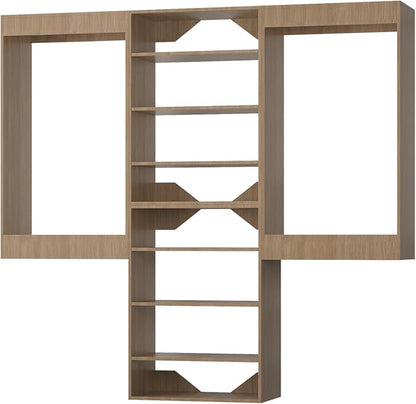 ROOMTEC Modular Closet System, 96" Wall-Mounted Closet Organizer with Hanging Rods and Shelves, Wooden Tower for Walk-In Closets, Wardrobe Storage Kit, Wood
