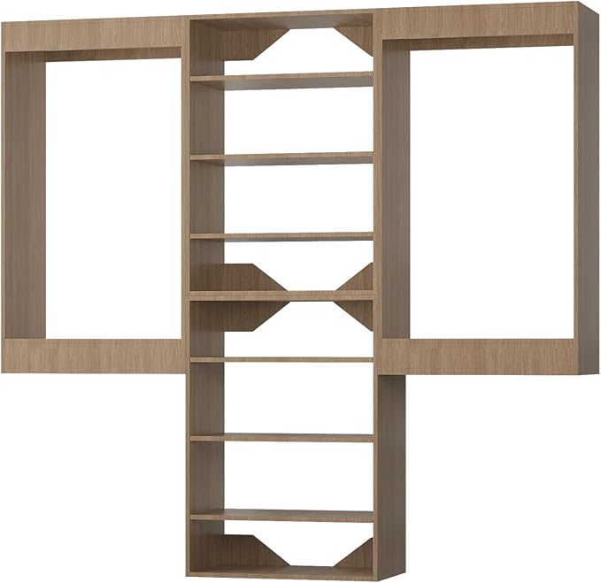 ROOMTEC Modular Closet System, 60" Wall-Mounted Closet Organizer with Hanging Rods and Shelves, Wooden Tower for Walk-In Closets, Wardrobe Storage Kit, Wood