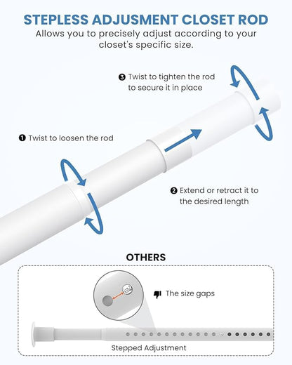 3 PACK Closet Rods for Hanging Clothes, 17 to 69 Inches Stepless Adjustable Metal Closet Rod, 1.3 Inches Heavy Duty Clothes Hanging Rod for Closet Wardrobes Laundry RV, White