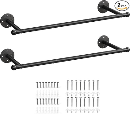 OROPY Industrial Pipe Clothing Rack Set of 2, Wall Mounted Clothes Rack, Closet Rods For Hanging Clothes, 33" Multi-purpose Hanging Rod for Laundry Room, Bedroom and Closet Storage