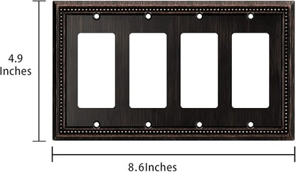 Henne Bery Sunken Pearls Heavy Duty Decorative Wall Plate Switch Plate Outlet Cover (Quad Decorator, Aged Bronze)
