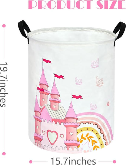 Kids Hamper Pink Castle Storage Bins Organizer Toy Box Laundry Basket Large Canvas Collapsible Chest for Home/Dorm/Kitchen/Pet/Office/Closet/Shelf/Gift Baskets