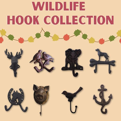 Comfy Hour 7" Heavy Duty Cast Iron Dog Wall Hook, Decorative Dog on Bone Double Key Holder for Wall, Rustic Animal Coat Hanger for Entryway, Mudroom & Nursery, Dog Lovers Gift, Antique Black
