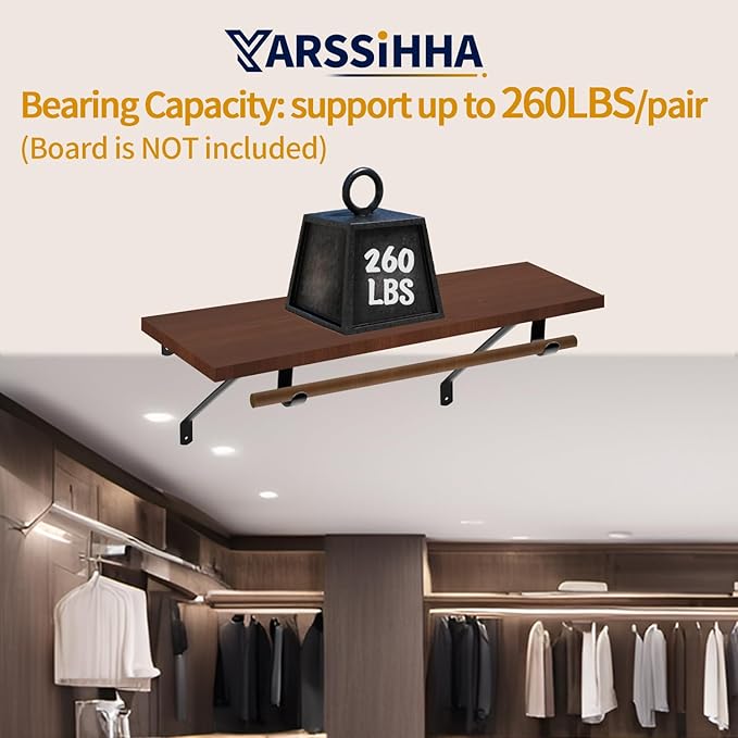 Yarssihha 4 Pack Adjustable Closet Rod Bracket, Wall Mounted Closet Shelf Bracket, Black Closet Rod Support Bracket with Screws