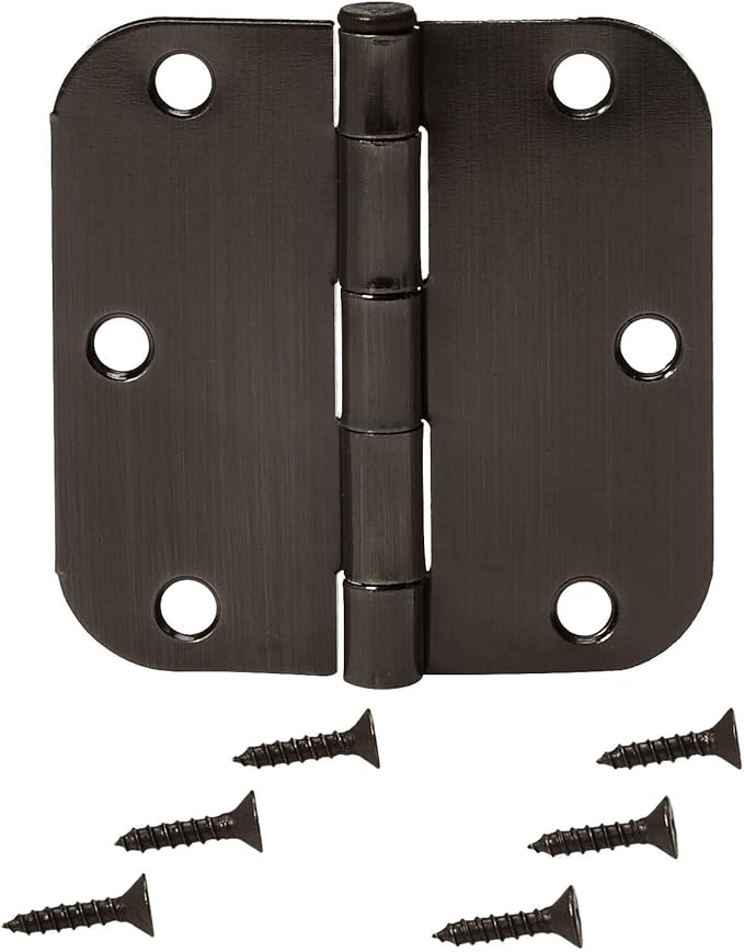 Amazon Basics Rounded 5/8 Radius Interior Door Hinges with Screws, 3.5" x 3.5", Oil Rubbed Bronze, 18-Pack
