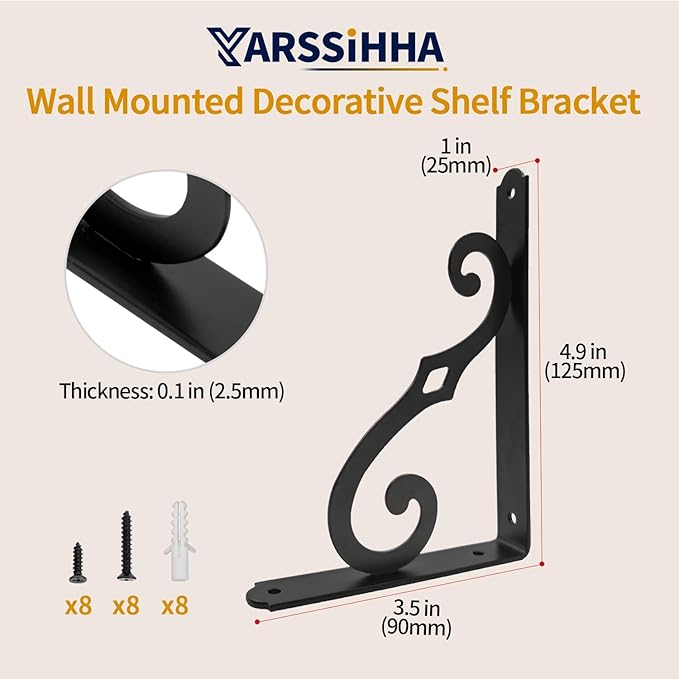 Yarssihha 5 Inch Decorative Shelf Brackets, 4 Pack Wall Mounted Metal Shelving Brackets, Heavy Duty Shelf Supports, Rustic L Shape Brackets for Floating Shelves DIY Home Kitchen, with Screws