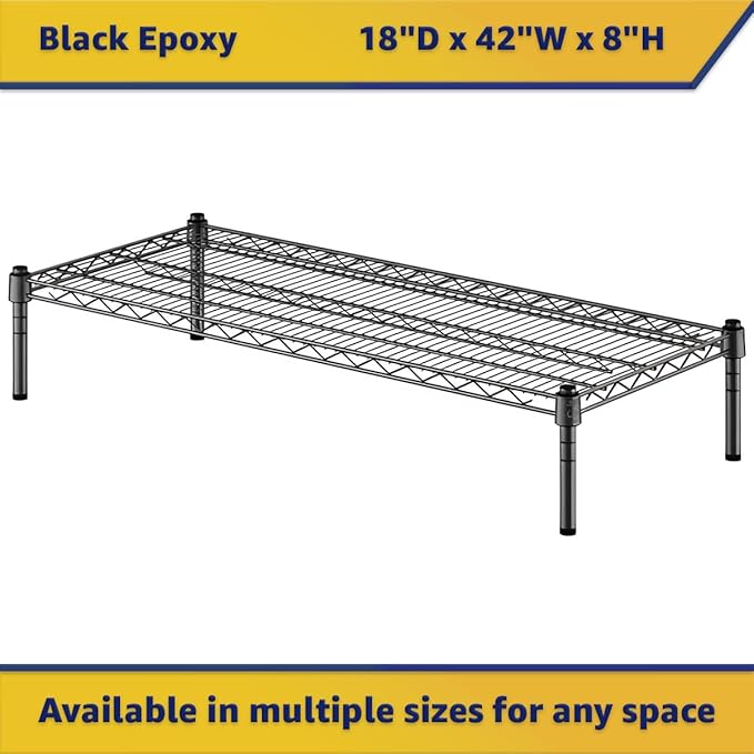 18" x 42" x 8" Black Epoxy Wire Storage Shelf, Dunnage Rack, Commercial 1 Tier Small Shelf