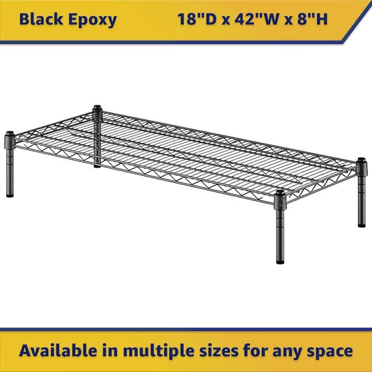 18" x 42" x 8" Black Epoxy Wire Storage Shelf, Dunnage Rack, Commercial 1 Tier Small Shelf