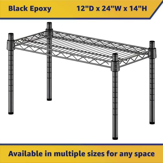 12" x 24" x 14" Black Epoxy Wire Storage Shelf, Dunnage Rack, Commercial 1 Tier Small Shelf
