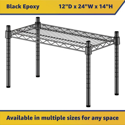 12" x 24" x 14" Black Epoxy Wire Storage Shelf, Dunnage Rack, Commercial 1 Tier Small Shelf