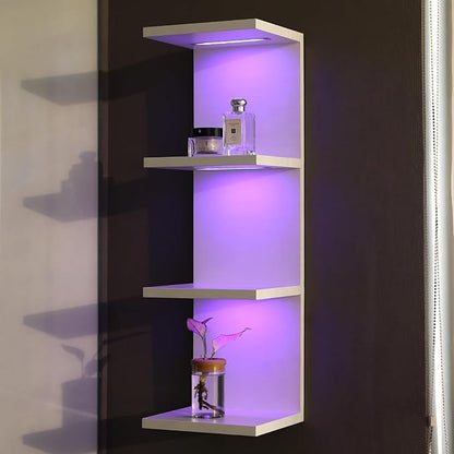 4 Tier RGB Wall Shelf-Gaming Shelf with Remote Control, Lack Shelves with Light for Bedroom | Easy to Install Cosmetic & Display Modern Shelf, White