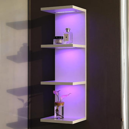 4 Tier RGB Wall Shelf-Gaming Shelf with Remote Control, Lack Shelves with Light for Bedroom | Easy to Install Cosmetic & Display Modern Shelf, White