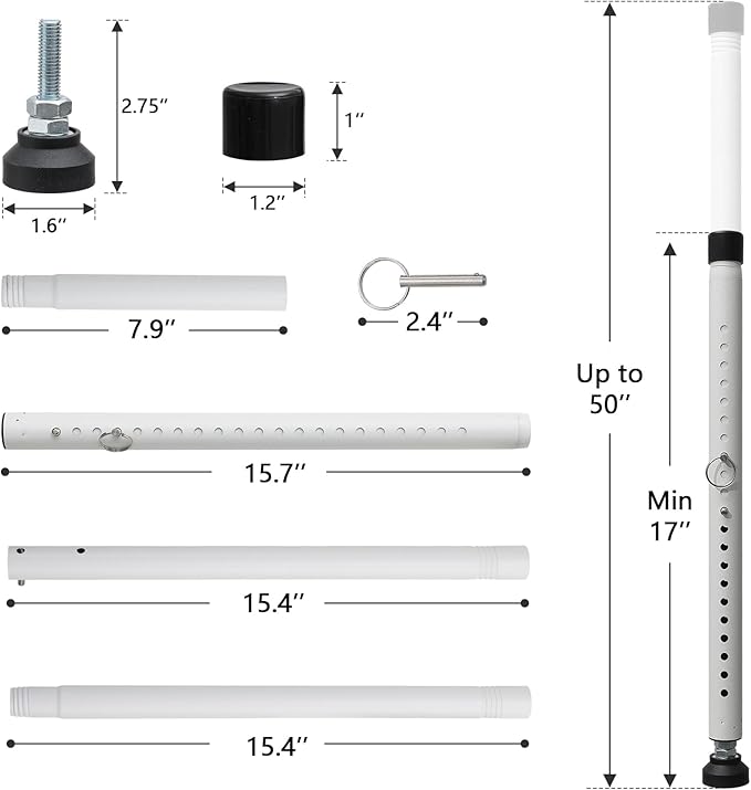 BeBecome Sliding Door Security Bar，17-50 inch Adjustable Patio Door Security bar with Rubber Tips Apartment Bedroom Bottom of Door Heavy Duty Interior White