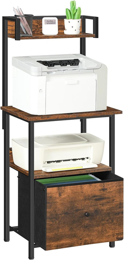 Printer Table with Storage, Home Printer Stand with File Cabinet, Fits A4/Letter Size Files, Printer Cabinet with Large Tabletop, Display Shelf, for Home Office, Rustic Brown PTHR3501