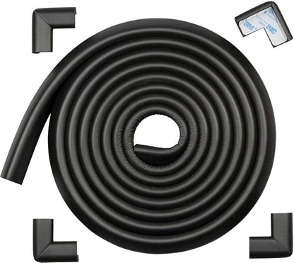 Roving Cove HeftyFit Edge Corner Protector Baby Proofing (Large 15ft Edge 4 Corners), Heavy-Duty, Soft NBR Rubber Foam, Furniture Fireplace Safety Bumper Guard, 3M Adhesive, Onyx Black