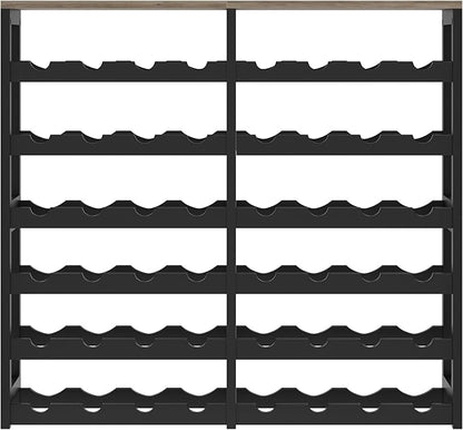 6 Tier Bamboo Wine Rack Freestanding Floor, 48 Bottles Wine Storage Shelves with Table Top, Stackable Wine Display Rack for Kitchen, Bar, Dining Room (Ivory White and Black, 48 Bottles)