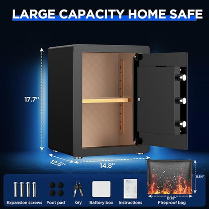 Anti-Theft Digital Safe Box with Fireproof Waterproof Bag, LED Light & Alarm System - Security Safe with Adjustable Shelf for Jewelry, Cash - for Home, Office, Hotel(0.8/1.0/1.3/1.53/2.5Cuft)