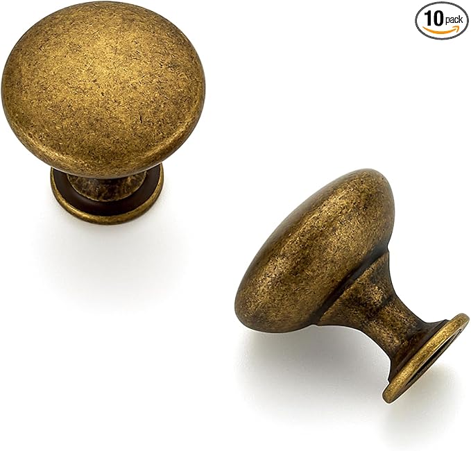 Ravinte 10 Pack Antique Brass Round Zinc Cabinet Knobs for Kitchen Bathroom Closet Dresser Cabinets