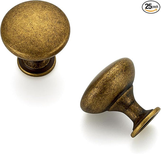 Ravinte 25 Pack Antique Brass Round Zinc Cabinet Knobs for Kitchen Bathroom Closet Dresser Cabinets