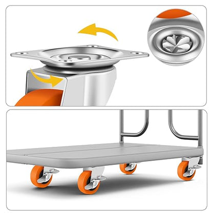 Caster Wheels, 3 Inch Casters Set of 16, Heavy Duty Casters with Brake, Locking Castors with Polyurethane Wheel，Plate Swivel Castor Wheels for Furniture Carts,Workbench Caster,Pack of 16