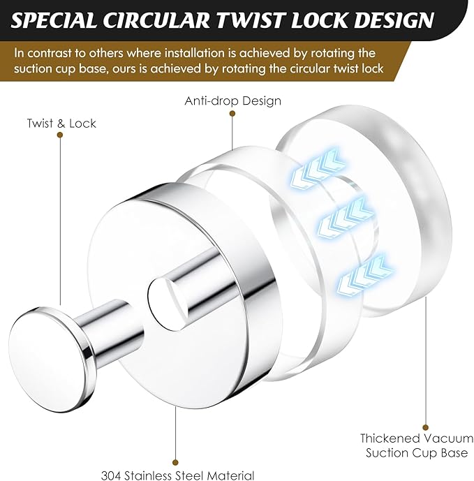 Suction Cup Hooks for Shower,Removable Shower Towel Suction Hooks for Bathroom Wall,Kitchen,Glass,Mirror,Tile to Hang Robes,Loofah-Chrome(2-Pack)