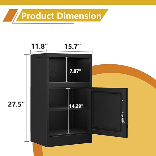 Tokawa Metal Black Locking Nightstand, 27.56" Locker with Magnetic Door and Adjustable Shelve, Small Locker Nightstand, Side Table Storage Cabinets for Bedroom, Living Room, Office