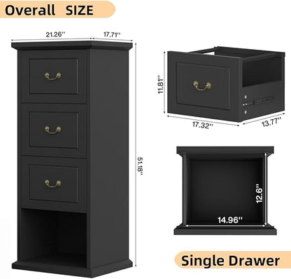 Tribesigns 4-Drawer File Filing Cabinet, Vertical File Cabinet Office Wood Filing Cabinet for A4 / Letter Size Narrow Tall File Storage for Home Office, Black