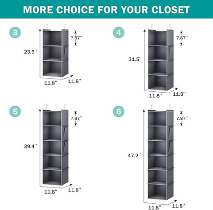 YOUDENOVA Hanging Closet Organizer, 4-Shelf Closet Hanging Storage Shelves, Grey