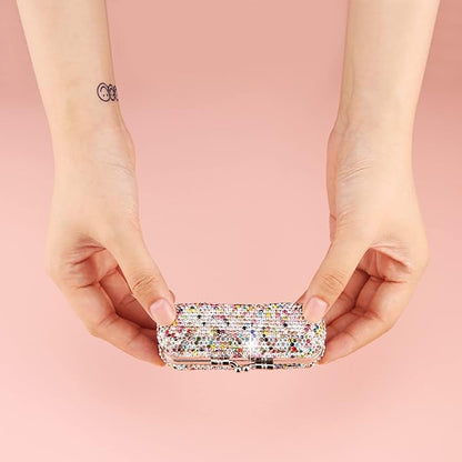 AsAlways Shiny Rhinestone Crystal Portable Lipstick Case with Mirror Portable Bling Diamonds Makeup Cosmetic Storage Holder for Travel Ladies Fashion