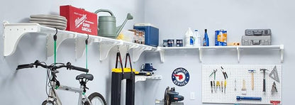 EZ Shelf-Expandable-Garage Shelf- -White- Easy to Install -Strong (up to 250 Lbs)- Wire Shelving Alternative –Wall Mounted Garage Shelf Organizer (White, 40.5"-290")