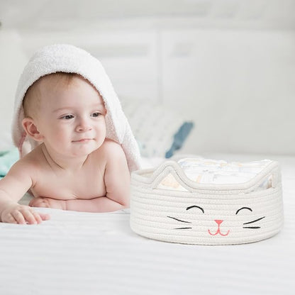 ZLG Round Woven Storage - Baby Diaper, Towel, Dog Toy & Decor Gift Basket - White - 9.8 x 4 inches
