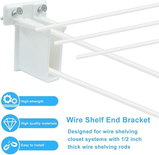 4 Pcs Wire Shelf End Brackets, Wall Mount Shelf Brackets for Shelves Closet, Closet Shelves Brackets, White